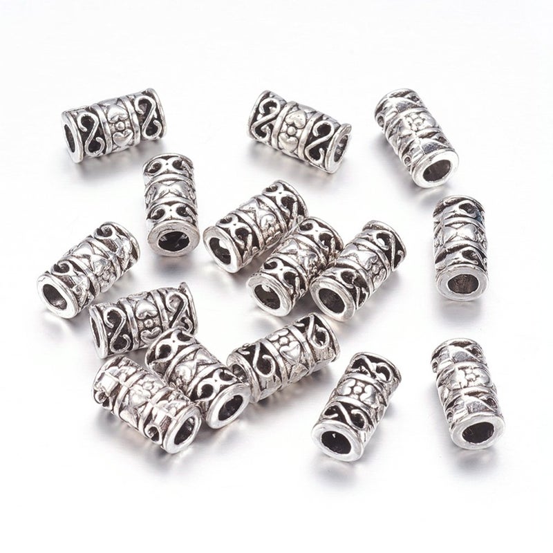 KISSITTY 50-Piece Tibetan Antique Silver Filigree Tube Beads 6mm in Dia. Column Spacer Long Loose Beads Jewelry spacers for Bracelets Rosary Beaded Necklace - Image 1
